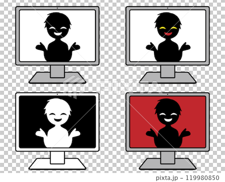 電腦上黑色剪影小人圖像的材料集 電腦上黑色剪影小人圖像的材料集 119980850