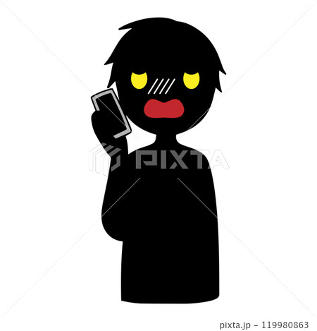 スマホで話す悪人イメージの黒いシルエットの人物の素材 119980863