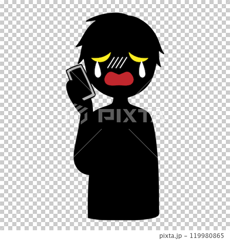 スマホで話す悪人イメージの黒いシルエットの人物の素材 119980865