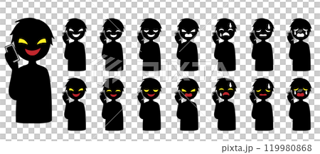 スマホで話す黒いシルエットの悪人イメージの素材セット スマホで話す黒いシルエットの悪人イメージの素材セット 119980868