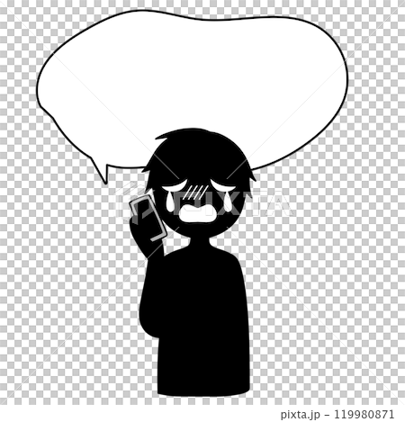 A black villain image talking on a crying smartphone and a speech bubble 119980871