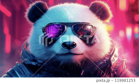サングラスをかけたサイバーパンク調のパンダ AI画像 サングラスをかけたサイバーパンク調のパンダ AI画像 119981253