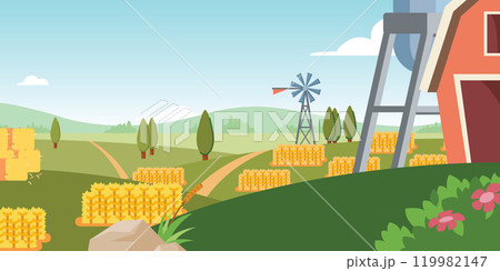 Background Farm Cartoon Wheat Field Barn Background Farm Cartoon Wheat Field Barn 119982147