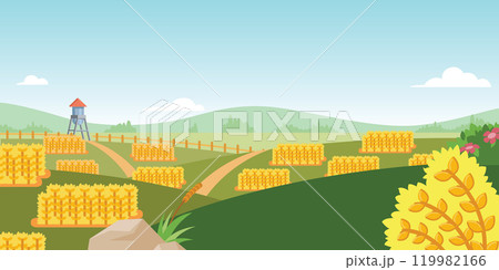 Background Farm Field Grain Plantation Cartoon 119982166