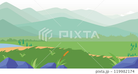 Background Prairie Grassland Cartoon Meadow Mountains 119982174