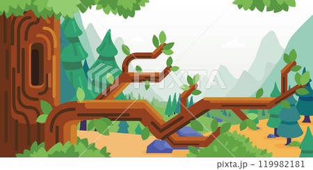 Background Tree Branch Cartoon Forest Scenery 119982181