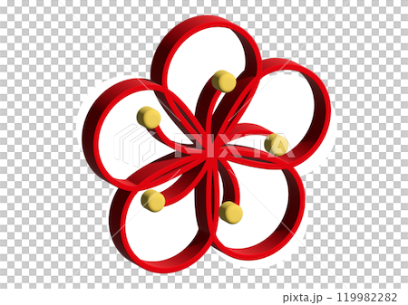 リボン風にデザインされた梅の花アイコン素材 金のしべが映える和風イラスト リボン風にデザインされた梅の花アイコン素材 金のしべが映える和風イラスト 119982282