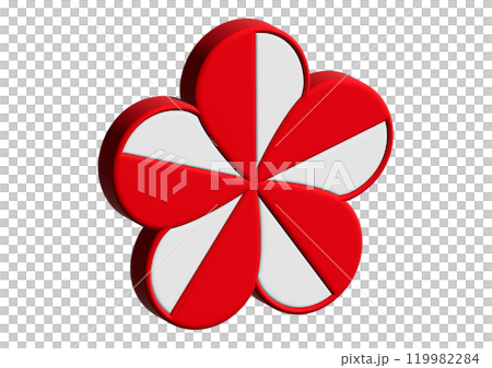 Plum blossom icon material with alternating red and white petals. Japanese-style illustration with gold stamens. 119982284