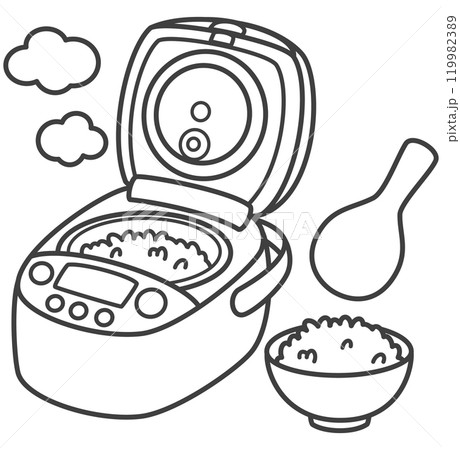 炊飯器と茶碗に盛ったご飯 炊飯器と茶碗に盛ったご飯 119982389