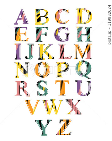 ABC alphabet poster design with colorful letters isolated on white background in modern flat style. 119982624