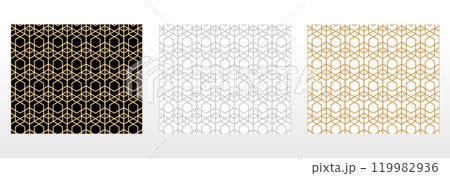 Set of abstract geometric patterns. Seamless vector backgrounds. Colored ornaments Graphic modern patterns Simple lattice graphic design Set of abstract geometric patterns. Seamless vector backgrounds. Colored ornaments Graphic modern patterns Simple lattice graphic design 119982936