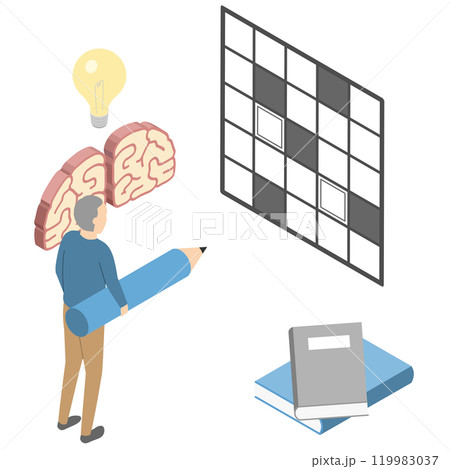 クロスワードパズルを解く男性 119983037