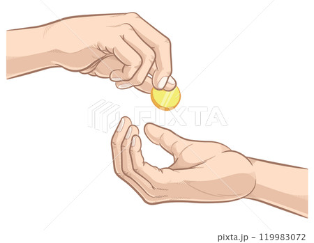 Hands Giving Receiving Charity Donation Coin 119983072