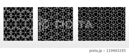 Geometric set of seamless black and white patterns. Simple vector graphics. 119983285