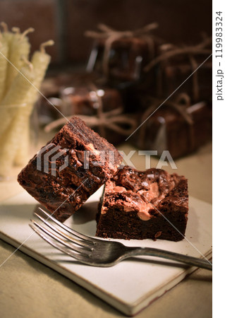 皿にのったチョコレートブラウニー 皿にのったチョコレートブラウニー 119983324