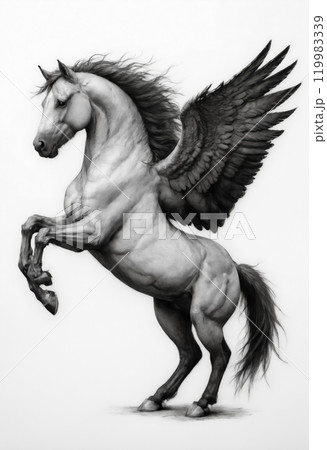 前足を上げて跳び上がっているペガサス「AI生成画像」 119983339