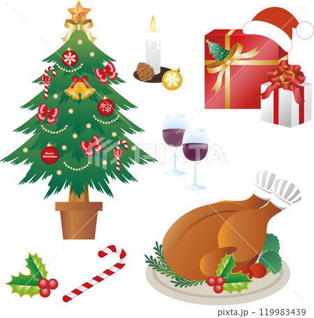 christmas　クリスマス　ローストチキン　パーティー　料理　チキン　イラスト素材 119983439