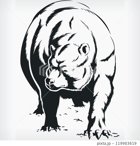 Silhouette Bear Walking Front View Stencil Isolated Vector Drawing 119983619