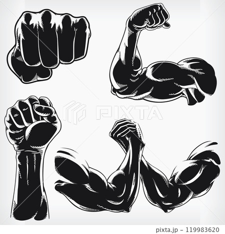 Silhouette Black Bodybuilder Sign Muscular Arm 119983620