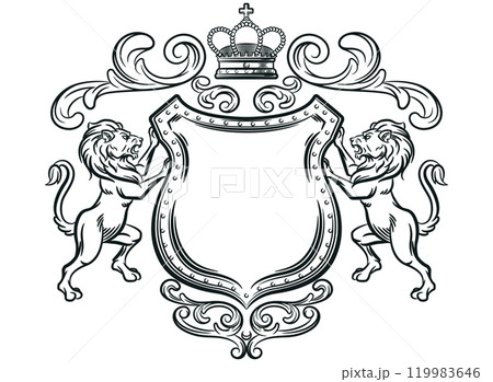 Sketch Heraldry Lion Shield Crest Ornament 119983646