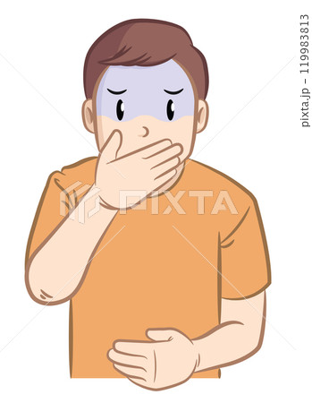 Nauseated Man Covering Mouth with Hand 119983813