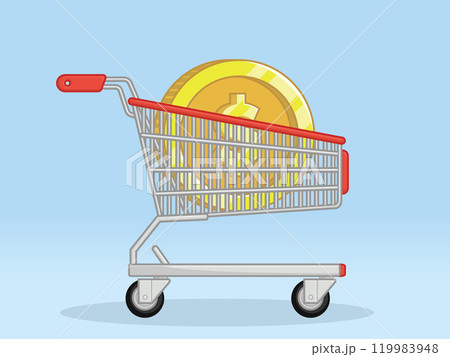 Shopping Trolley Coin Front Cash Money Shopping Trolley Coin Front Cash Money 119983948