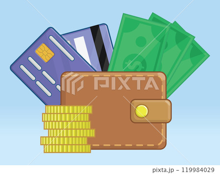 Wallet Filled Coin Stack Credit Cards 119984029