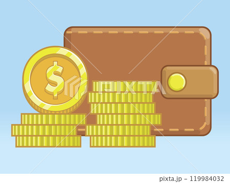 Wallet Money Piles Gold Coin Stacks 119984032