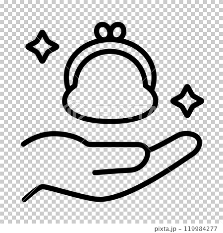 がま口財布と手のアイコン。シンプルな線画のベクターイラスト。 がま口財布と手のアイコン。シンプルな線画のベクターイラスト。 119984277
