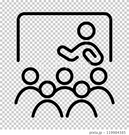 会社説明会のアイコン。シンプルな線画のベクターイラスト。 会社説明会のアイコン。シンプルな線画のベクターイラスト。 119984385