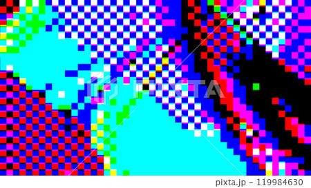 Abstract glitch art with 8 bit pixelated pink, blue, green patterns Abstract glitch art with 8 bit pixelated pink, blue, green patterns 119984630