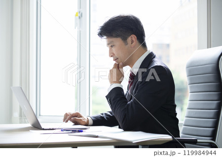 パソコンを見るビジネスマン 119984944