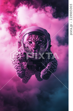 宇宙服を着て宇宙空間にいる豹 119985003