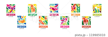 Abstract Vibrant Animals Logo Design Bright Rectangle Vector Set Abstract Vibrant Animals Logo Design Bright Rectangle Vector Set 119985010