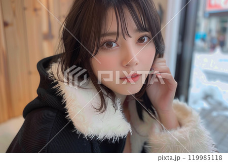 雪景色に映えるふんわりコートを着たグラビアアイドル 雪景色に映えるふんわりコートを着たグラビアアイドル 119985118