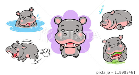 Hippo cartoon, hippopotamus, characters, vector illustration 119985461