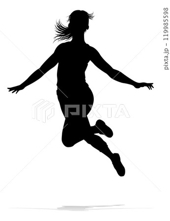 Happy Woman Jumping For Joy Silhouette Person Happy Woman Jumping For Joy Silhouette Person 119985598