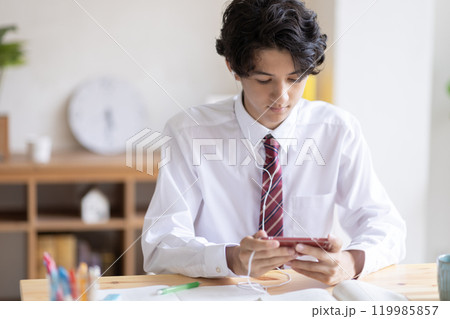 自宅で勉強する学生 119985857