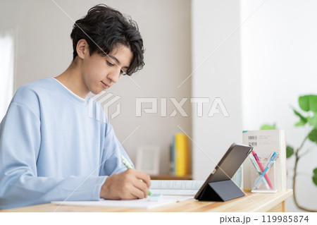 自宅で勉強する学生 自宅で勉強する学生 119985874