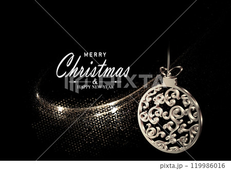 Merry Christmas. Isolated design element, arch with retro Christmas tree toy in gold color 119986016
