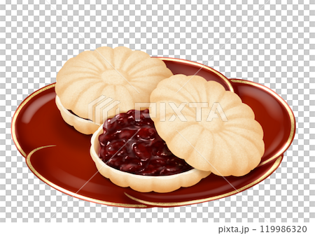 菊花型の最中　和菓子　あんこ　甘味　漆器　和食器 119986320