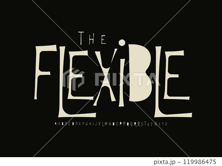 Funky skeleton alphabet, quirky uneven letters, playful imperfect font for fun logo, whimsical headline, quirky asymmetrical typography. Vector typeset. 119986475