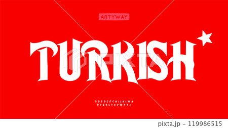 Ornamental turkish style font, bold eastern vibe letters, vintage calligraphic characters, Ottoman-inspired design with intricate arabesque details, cultural heritage typography. Vector typeset. 119986515
