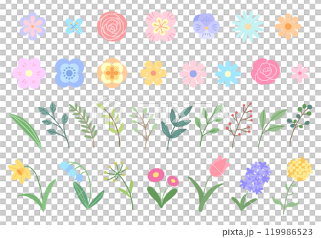 春の花と葉っぱ イラストセット 春の花と葉っぱ イラストセット 119986523