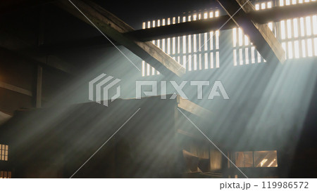 長野県　妻籠宿／脇本陣奥谷【旧中山道・木曽路】格子窓から差し込む光 119986572