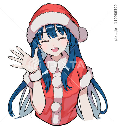 サンタ服を着て口をあけて笑うロングヘアの女性のバストアップイラスト サンタ服を着て口をあけて笑うロングヘアの女性のバストアップイラスト 119986599