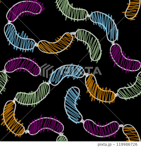 黒バックにポップにアレンジしたソーセージのパターン 119986726