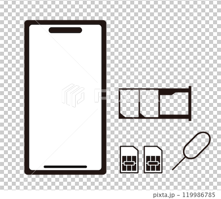 スマートフォン　デュアルSIMとカードトレイとピン　正面 119986785