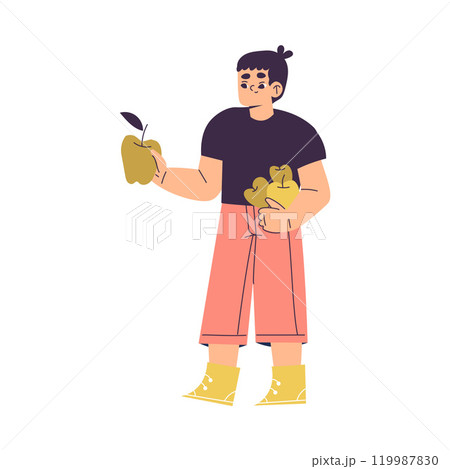 Polite Boy Character Give and Share Apple Having Good Manners Vector Illustration 119987830