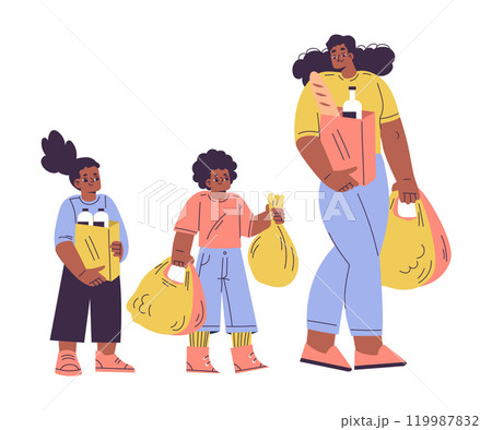 Polite Boy and Girl Character Carry Shopping Bag Help Mom Having Good Manners Vector Illustration 119987832